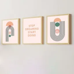Art Street Beige & Orange Motivational Quotes Stop Dreaming Start Doing Art Prints - Set of 3 image 2