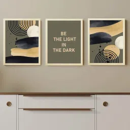 Art Street Beige & Green Motivational Quotes Be The Light In The Dark Art Prints - Set of 3 image 2
