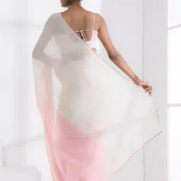 Swtantra Pink & Off-White Plain Saree With Unstitched Blouse image 2
