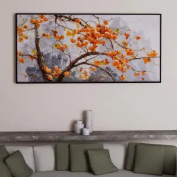 Art Street Black & Orange Persimmon Tree On The Mountain Large Panel Wall Art Print image 2