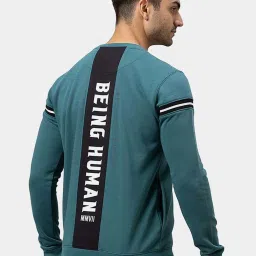 Being Human Teal Cotton Regular Fit Logo Printed Sweatshirts image 2
