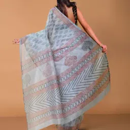 Unnati Silks Grey Printed Saree With Unstitched Blouse image 2