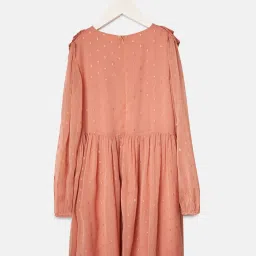 Angel & Rocket Kids Peach Printed Full Sleeves Dress image 2