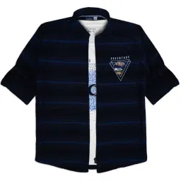 Cavio Kids Navy & White Cotton Striped Full Sleeves Shirt Set image 2