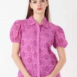 Zink London Purple Cotton Self Pattern Shirt-image-22