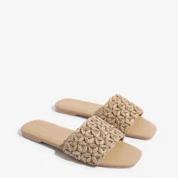 LUNA BLU by Westside Beige Floral Raffia Slides-picture-45