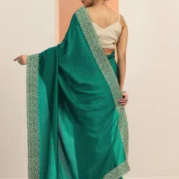 Libas Green Embellished Saree With Unstitched Blouse image 2