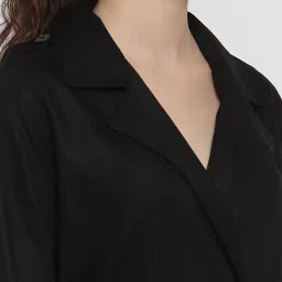 Style Quotient Women Solid Black viscose rayon smart casual Trench Coat image 5