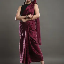 Saree Mall Maroon Striped Saree With Unstitched Blouse-image-28