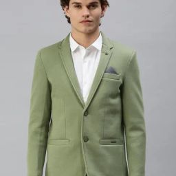 SHOWOFFFF Green Cotton Solid Slim Fit Blazer-picture-47