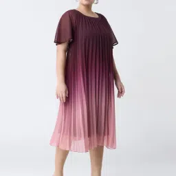 Gia by Westside Burgundy Ombre-Finish Accordian A-Line Dress-image-13