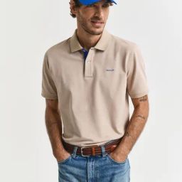 GANT Men Solid Polo Collar Pique Cotton Beige T-shirt-picture-18