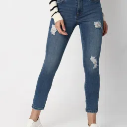 Vero Moda Blue Blended Distressed Mid rise Jeans image 2