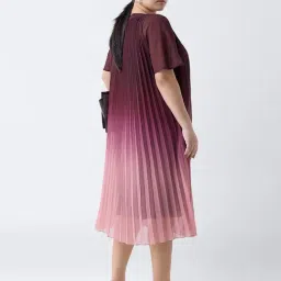 Gia by Westside Burgundy Ombre-Finish Accordian A-Line Dress image 2