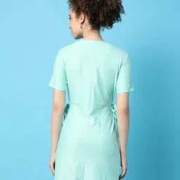 Campus Sutra Sky Blue Cotton Regular Fit A Line Dress image 2