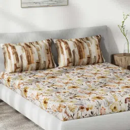 DDecor Brown Cotton 145 TC Queen Bedsheet with 2 Pillow Covers image 2