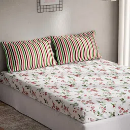 DDecor Red Cotton 144 TC Queen Bedsheet with 2 Pillow Covers image 2