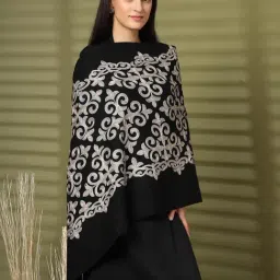 Mafadeny Black Regular Fit Embroidered Stole image 4