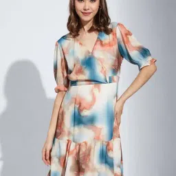 Latin Quarters Orange Printed Casual Dress-image-92