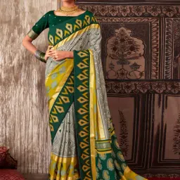 Saree Mall Grey Printed Saree With Unstitched Blouse-image-22