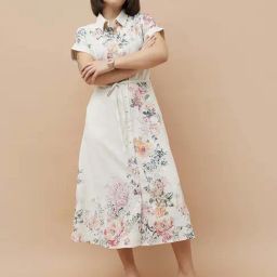 Code By Lifestyle Beige Regular Fit Floral Print Dress-picture-33