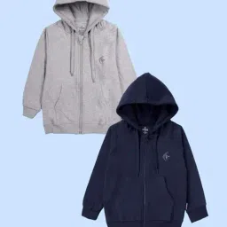 Kiddopanti Kids Navy & Grey Melange Fleece Hoodie-picture-18