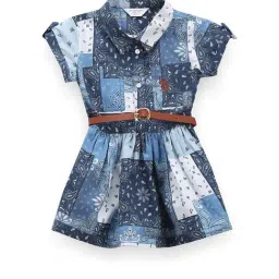 U.S. Polo Assn. Kids Blue Printed Shirt Dress with Belt-picture-41