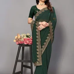 FABMORA Green Embellished Saree With Unstitched Blouse image 4
