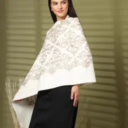 Mafadeny White Regular Fit Embroidered Stole image 4