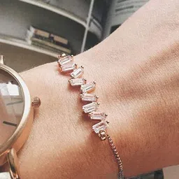MEENAZ Stainless Steel Rose Gold-Plated Crystals Studded Anti Tarnish Tennis Link Bracelet-image-95