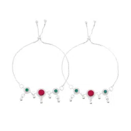 VOJ Set Of 2 Silver-Plated Artificial Stones and Beads Anklets image 4
