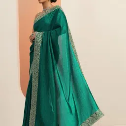 Libas Green Embellished Saree With Unstitched Blouse image 3