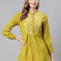 Cottinfab Mustard Self Design Top-picture-38