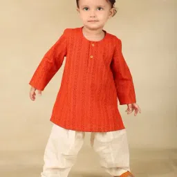 Fabindia Kids Rust Cotton Printed Kurta Pyjama Set-picture-27