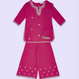 Akkriti by Pantaloons Kids Fuchsia Pink Embroidered Kurta Set-image-40