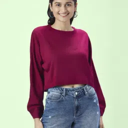 People by Pantaloons Maroon Regular Fit Sweater-picture-35