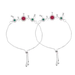 VOJ Set Of 2 Silver-Plated Artificial Stones and Beads Anklets image 5