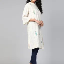 Indo Era Cream Cotton Embroidered A Line Kurta image 3