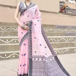 Elora Pink Cotton Woven Saree With Unstitched Blouse-picture-38