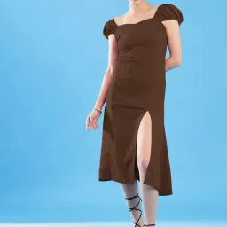 SELVIA Brown Regular Fit Midi Dress-image-22