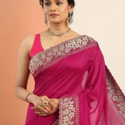 Libas Pink Embellished Saree With Unstitched Blouse image 5