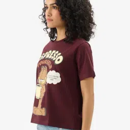 The Souled Store Maroon Cotton Graphic Print T-Shirt image 3