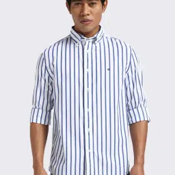 Tommy Hilfiger Wedge Blue & Optic White Regular Fit Striped Shirt-picture-24