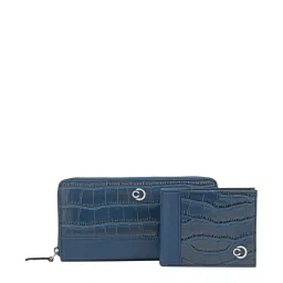 Caprese Blue Textured Wallet Combo Set image 1