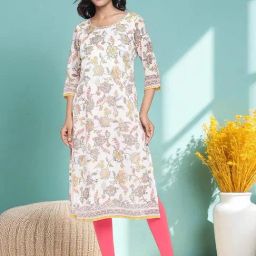 Aurelia Cream Polyester Floral Kurti-image-99