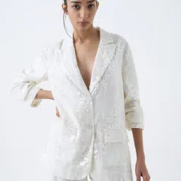 Wardrobe by Westside White Sequin Embellished Blazer-image-15