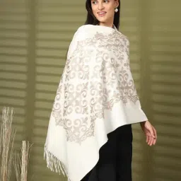 Mafadeny White Regular Fit Embroidered Stole image 2