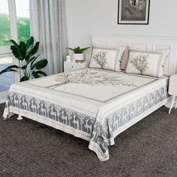 RUBOXA Beige & Blue Floral Printed Cotton 144 TC King Bedsheet Set-2.72 m x 2.55 m-picture-16