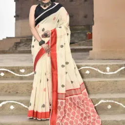 Elora Beige Cotton Printed Saree With Unstitched Blouse-picture-21