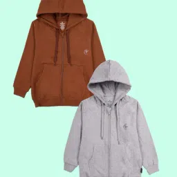 Kiddopanti Kids Brown & Grey Melange Fleece Hoodie-image-33